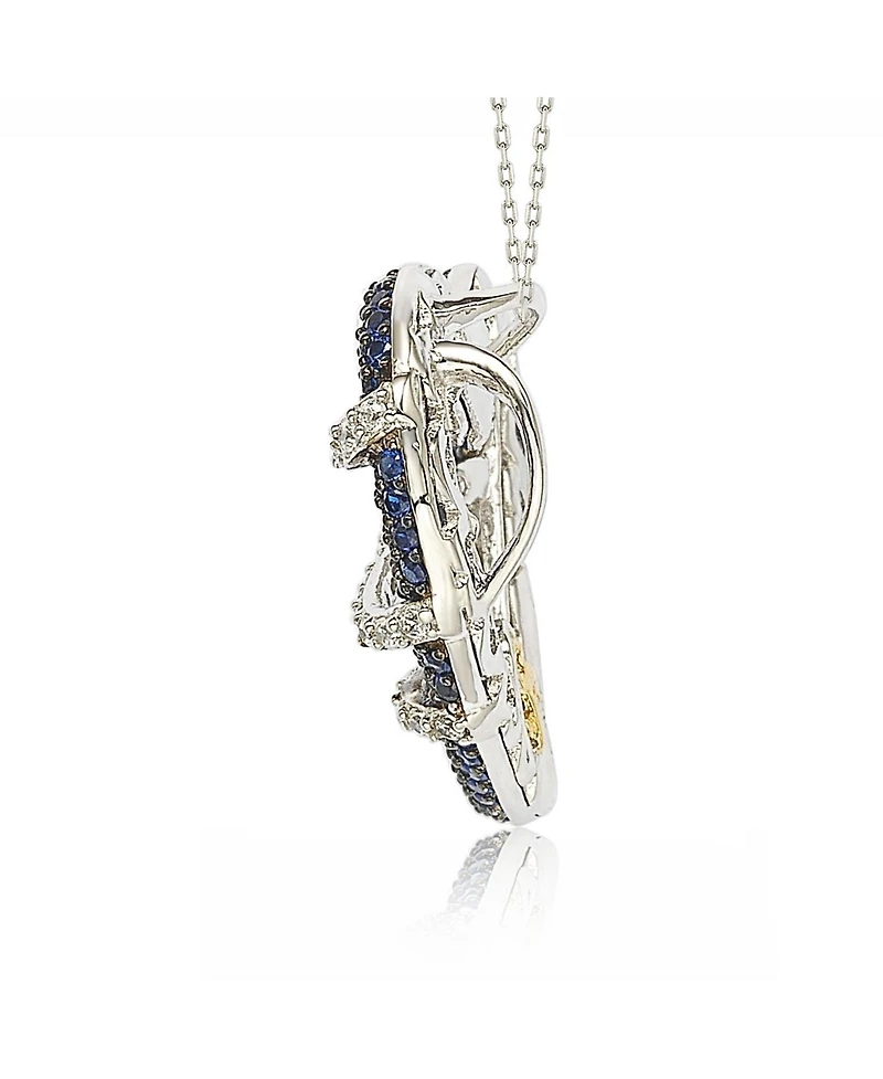 Suzy Levian New York Sterling Silver Sapphire & Created White Wrapped Open Heart Love Pendant Necklace