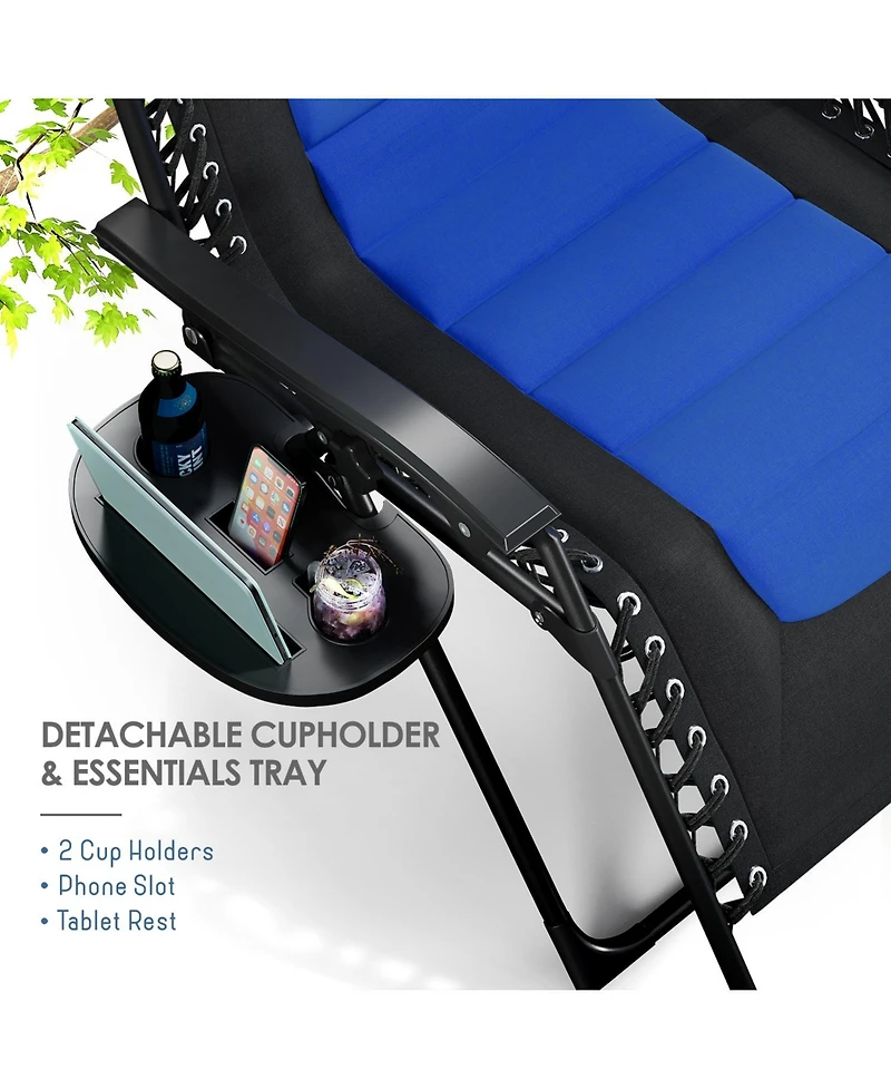 Nestl Padded Zero Gravity Chair - Extra Wide Outdoor Recliners with Adjustable Headrest, Lock-in Position & Cup Holder