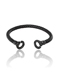 Lucky Brand Men's Braided Leather Bracelet with Matte Black Hook Clasp