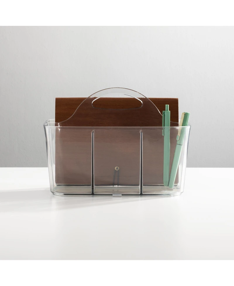 mDesign Small Plastic Caddy Tote for Desktop Office Supplies, 2 Pack, Clear