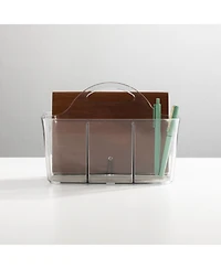 mDesign Small Plastic Caddy Tote for Desktop Office Supplies, 2 Pack, Clear