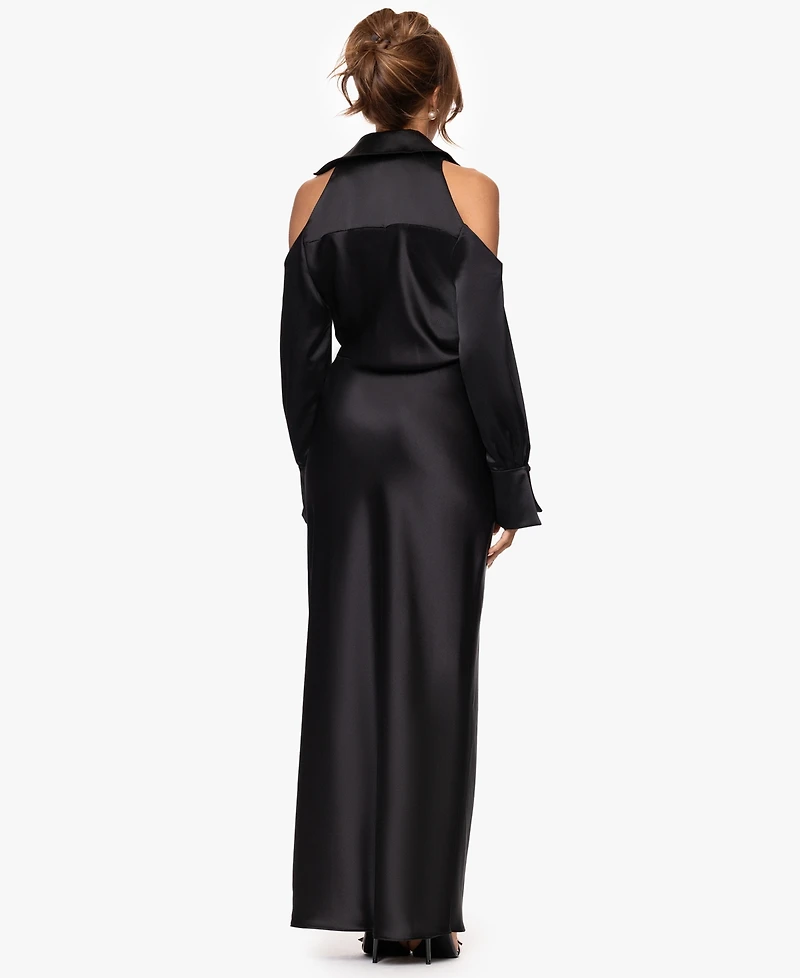 Xscape Women's V-Neck Long Sleeve Maxi Dress