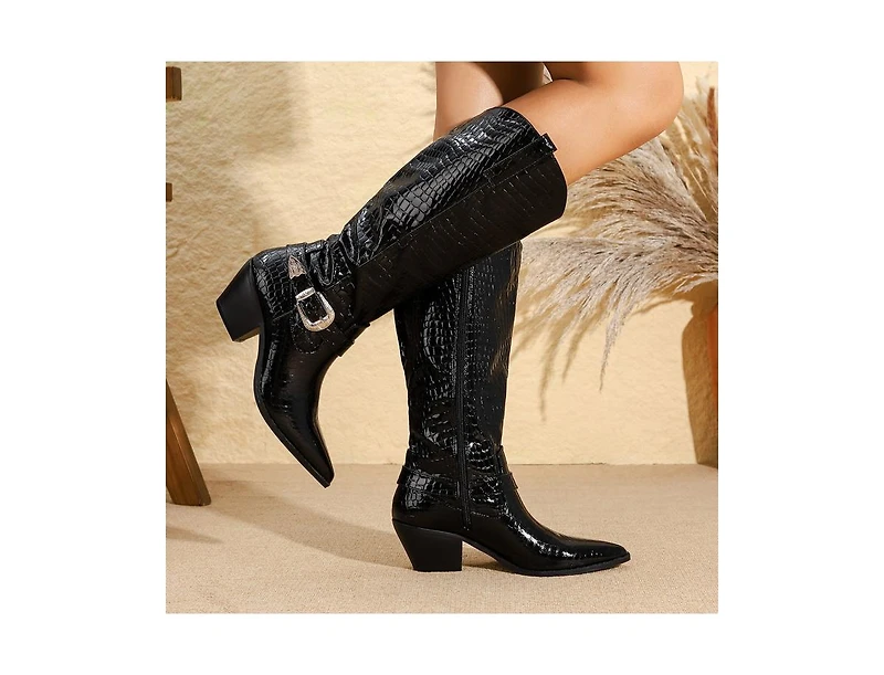 Berness Tristen Croco-Print Western Boots