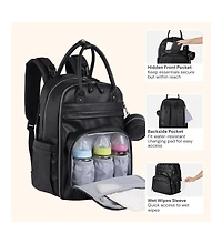 BabbleRoo Premium Faux Leather Diaper Bag Backpack Spacious & Stylish Nappy Organizer Light Brown