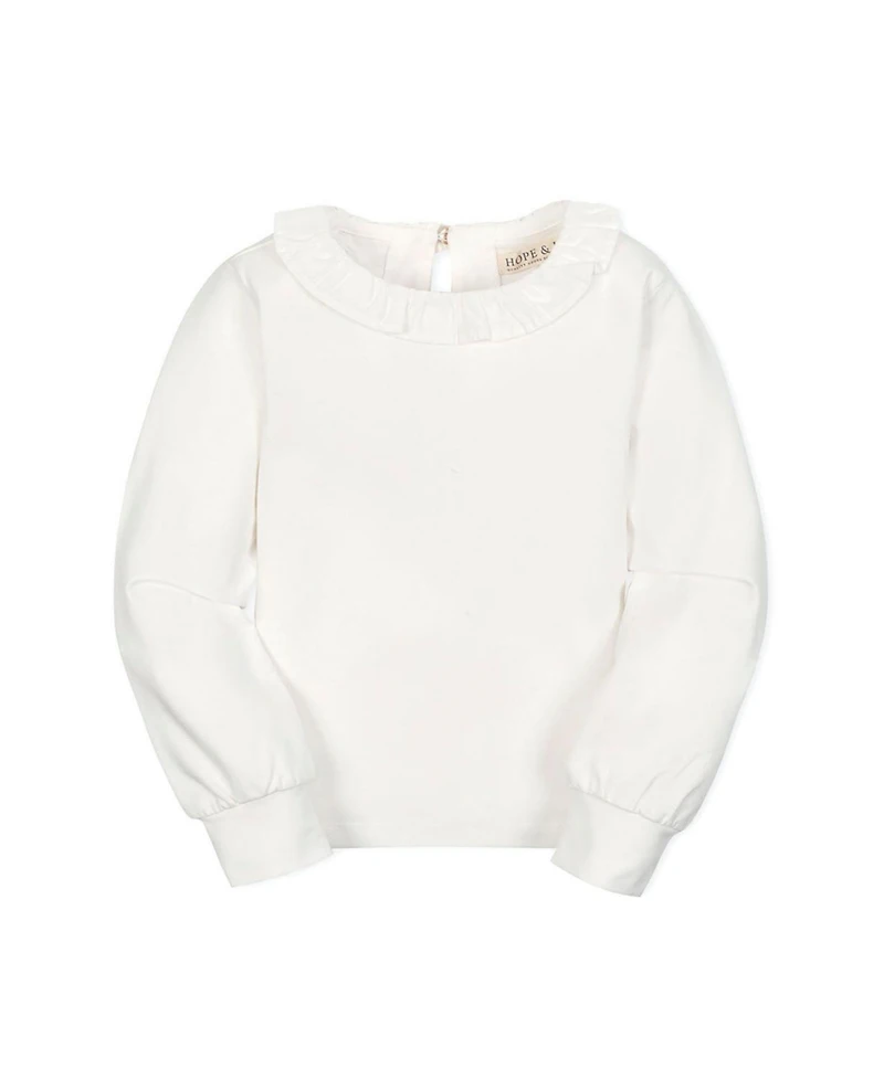 Hope & Henry Little and Big Girls' Organic Long Sleeve Ruffle Collar Knit Top