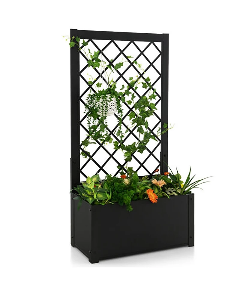 Gymax Raised Garden Bed with Trellis Metal Planter Box w/ Lattice for Climbing Plants