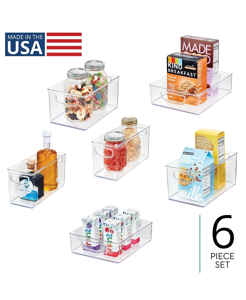 iDesign Plastic Stackable Pantry Bins with Handles, 6 Pack, Clear, Made in Usa