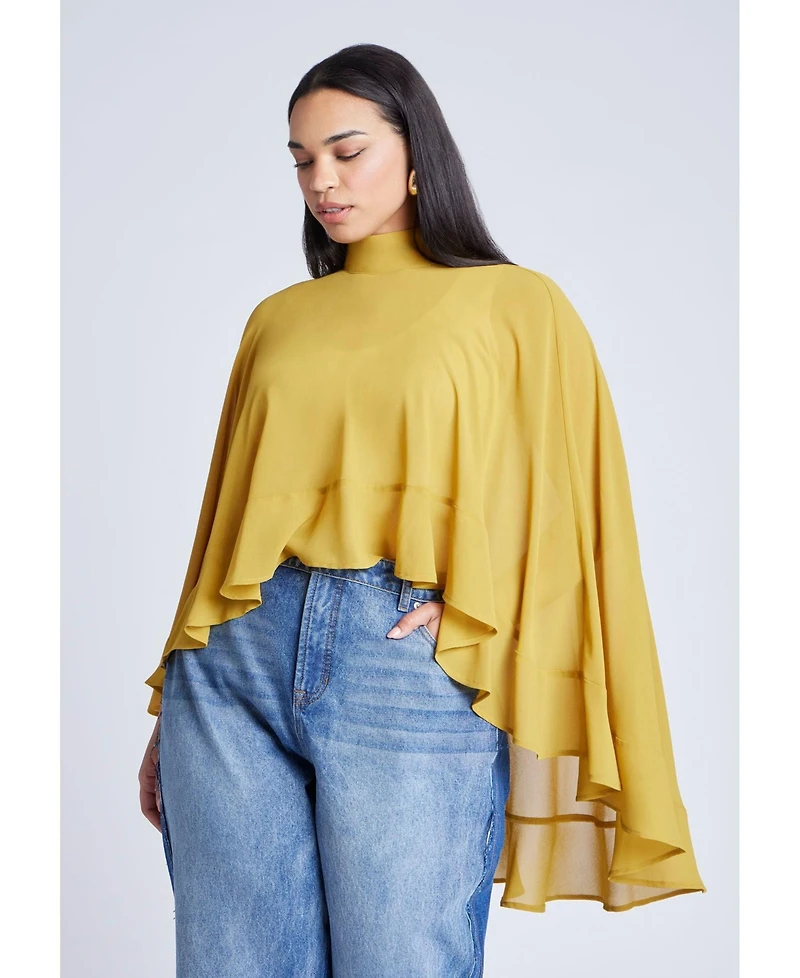 Eloquii Women's Plus Ruffle Detail Asym Cape