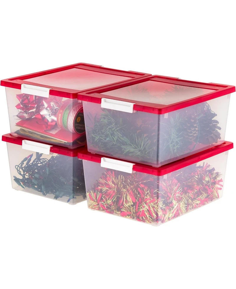 Iris Usa 12 Qt. Plastic Holiday Storage Bins Containers with Lids, Clear - 4 Pack