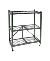 Origami R3 General Purpose Foldable 3-Tiered Shelf Storage Rack & Wheels, Pewter