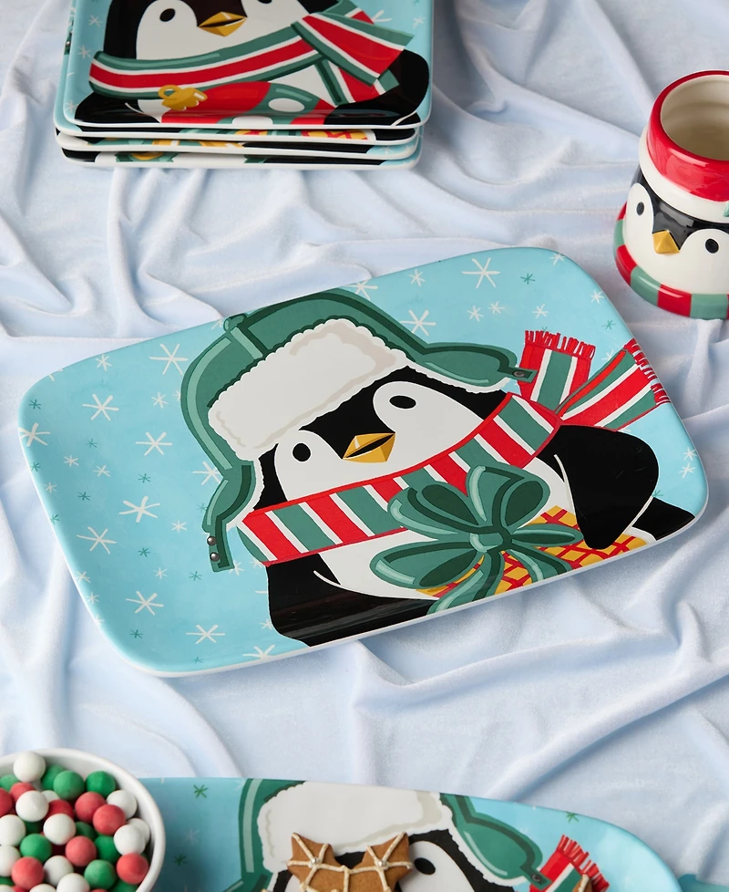 Certified International Christmas Whimsy Penguin Rectangular Platter