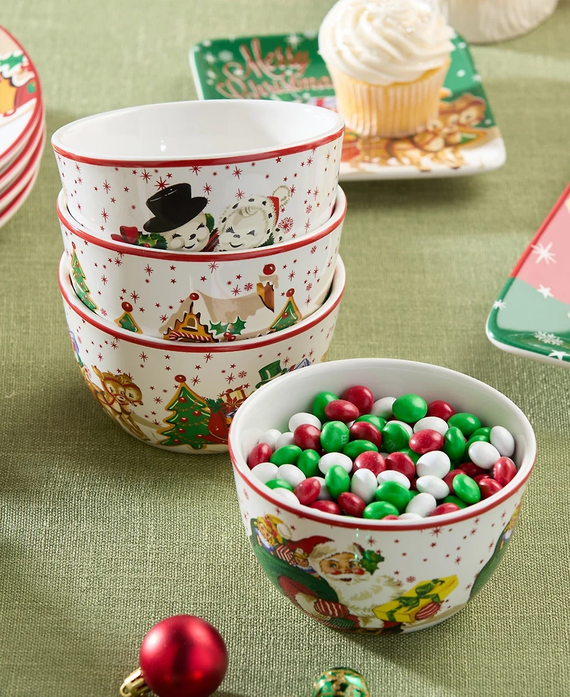Certified International Santa's Retro Christmas Ice Cream Bowls, Set of 4