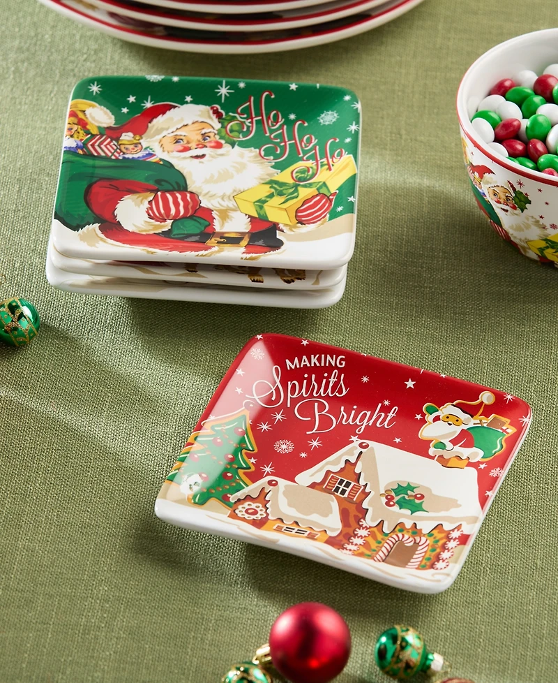Certified International Santa's Retro Christmas Canape Plates, Set of 4