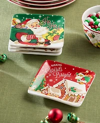 Certified International Santa's Retro Christmas Canape Plates, Set of 4