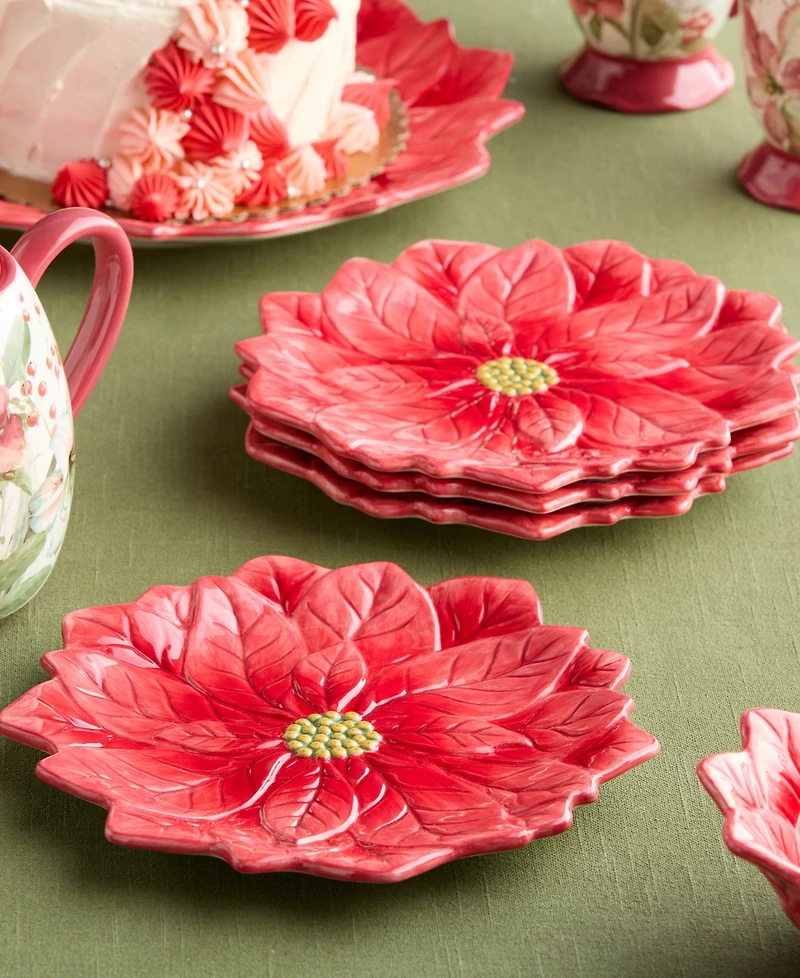 Certified International Winter Blooms Poinsettia Dessert Plates, Set of 4