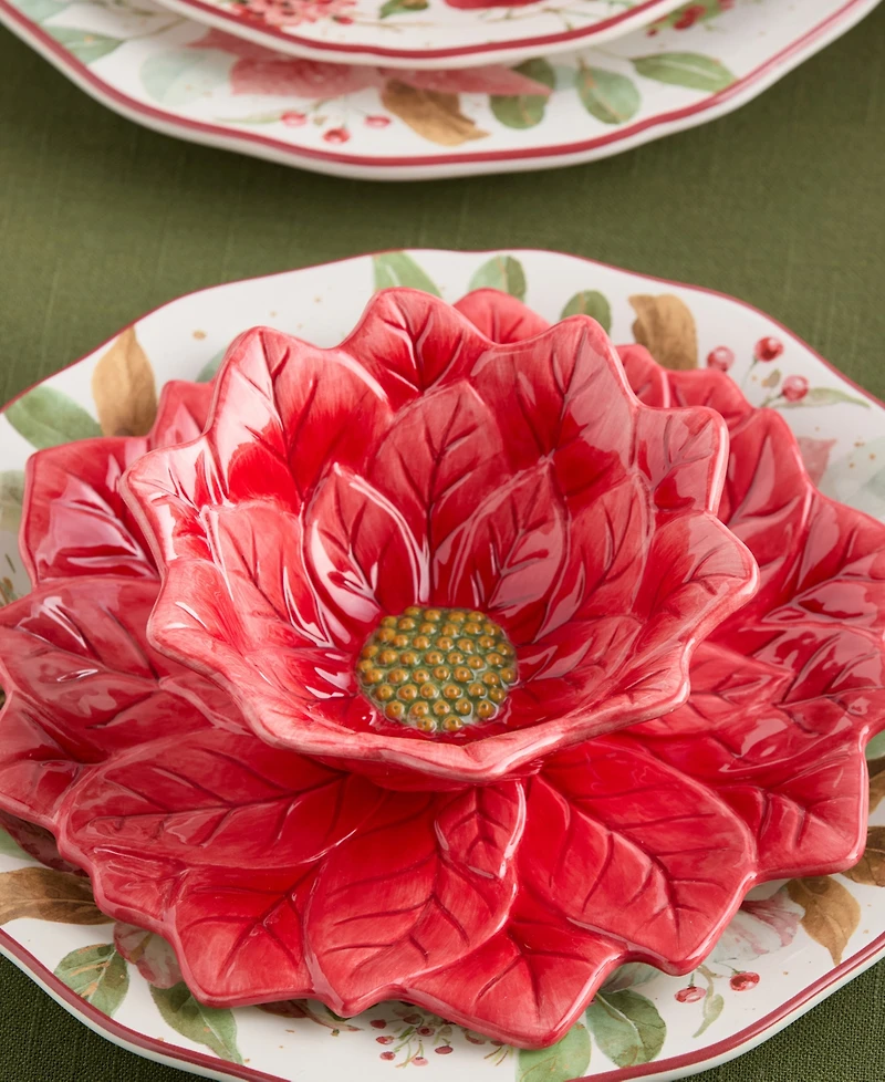 Certified International Winter Blooms Poinsettia Ice Cream Bowls, Set of 4