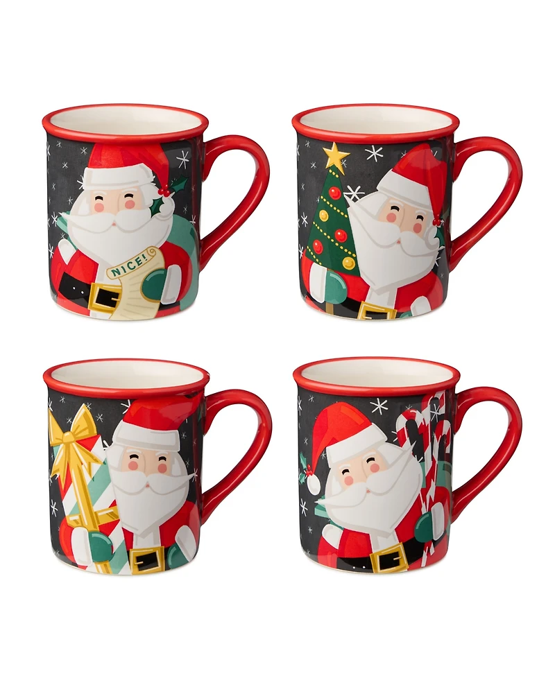 Certified International Christmas Whimsy Santa Mugs, Set of 4
