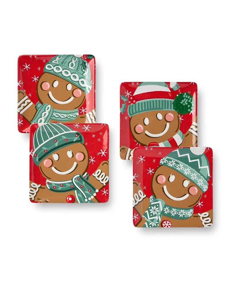 Certified International Christmas Whimsy Gingerbread Dessert Plates, Set of 4