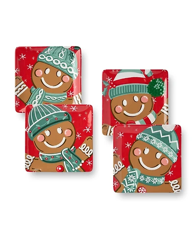 Certified International Christmas Whimsy Gingerbread Dessert Plates, Set of 4