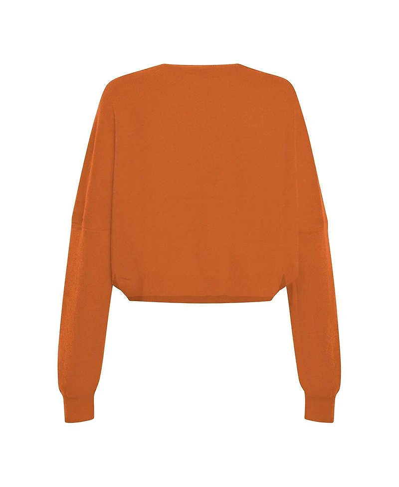 Hype And Vice Women's Burnt Orange Texas Longhorns Oversized Cropped Ivy Knit Pullover Sweater