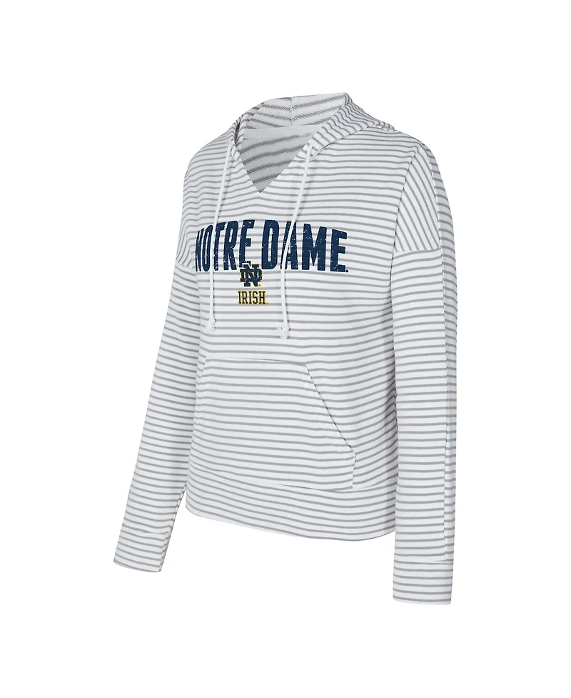 Concepts Sport Men's White/Gray Notre Dame Fighting Irish French Terry Striped V-Neck Pullover Hoodie