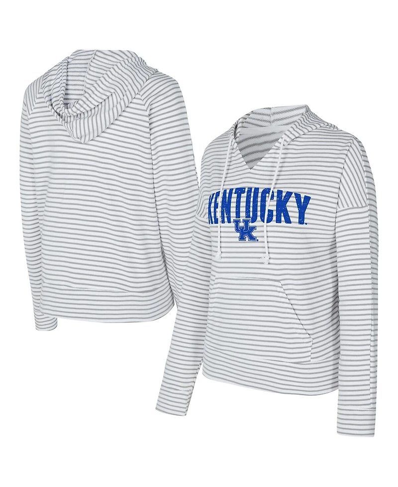 Concepts Sport Men's White/Gray Kentucky Wildcats French Terry Striped V-Neck Pullover Hoodie