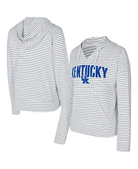 Concepts Sport Men's White/Gray Kentucky Wildcats French Terry Striped V-Neck Pullover Hoodie