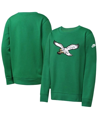 Nike Big Boys and Girls Kelly Green Philadelphia Eagles Rewind Essential Pullover Crewneck Sweatshirt
