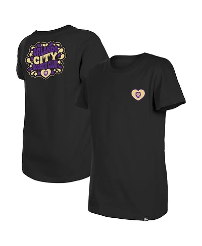 New Era Big Girls Black Orlando City Sc Bubble Heart T-Shirt
