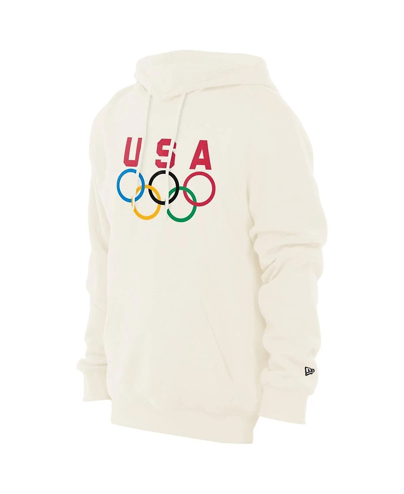 New Era Men's Cream Team Usa 5 Rings Chrome Pullover Hoodie