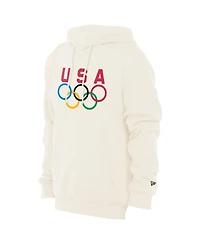 New Era Men's Cream Team Usa 5 Rings Chrome Pullover Hoodie