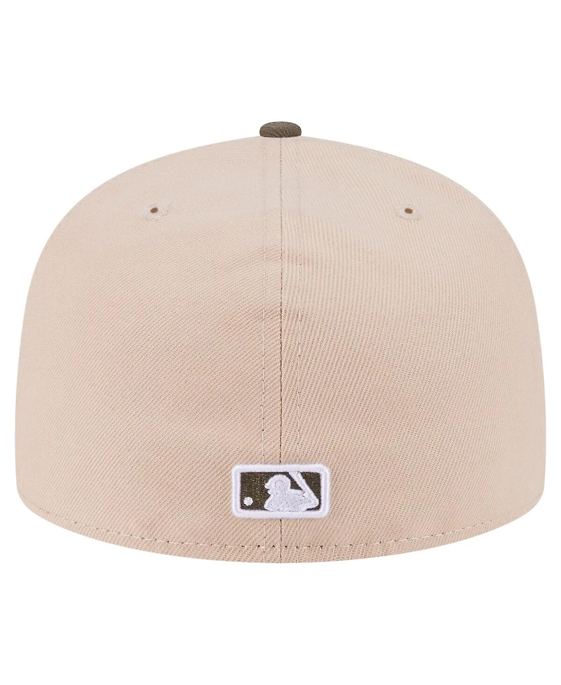 New Era Men's Light Beige/Olive Cleveland Guardians Two-Tone Color Pack A-Frame 59FIFTY Fitted Hat