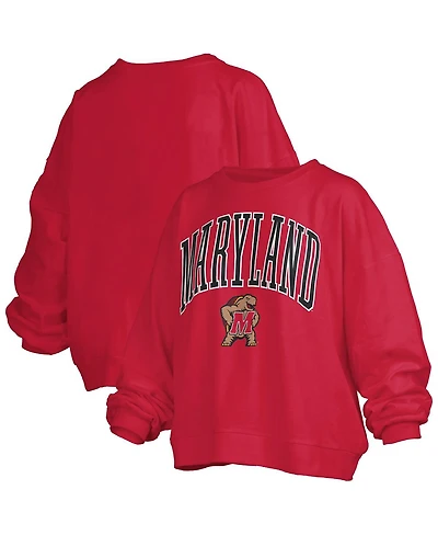 Pressbox Women's Red Maryland Terrapins Janise Arch Over Logo Waist Length Oversized Pullover Sweatshirt