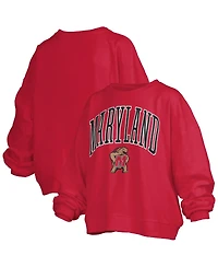 Pressbox Women's Red Maryland Terrapins Janise Arch Over Logo Waist Length Oversized Pullover Sweatshirt
