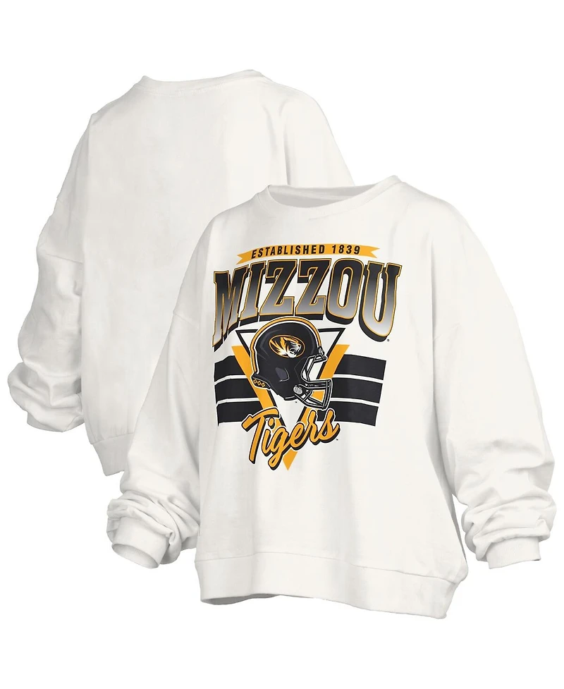 Pressbox Women's White Missouri Tigers Oversized Janice Retro Waist-Length Pullover Sweatshirt