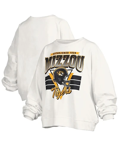 Pressbox Women's White Missouri Tigers Oversized Janice Retro Waist-Length Pullover Sweatshirt