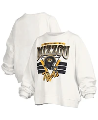 Pressbox Women's White Missouri Tigers Oversized Janice Retro Waist-Length Pullover Sweatshirt