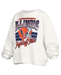 Pressbox Women's White Illinois Fighting Illini Oversized Janice Retro Waist-Length Pullover Sweatshirt