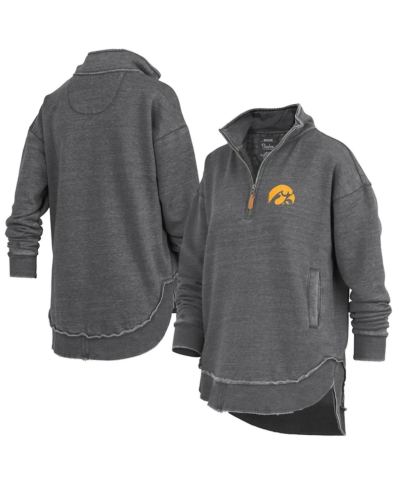 Pressbox Women's Black Iowa Hawkeyes Northfork Sojourn Poncho Quarter-Zip Sweatshirt