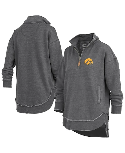 Pressbox Women's Black Iowa Hawkeyes Northfork Sojourn Poncho Quarter-Zip Sweatshirt