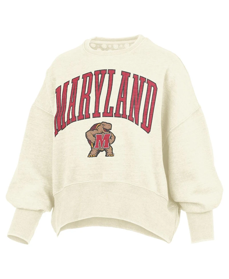 Pressbox Women's Natural Maryland Terrapins Oversized Waist-Length Crewneck Sweatshirt
