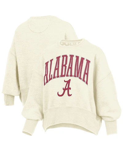 Pressbox Women's Natural Alabama Crimson Tide Oversized Waist-Length Crewneck Sweatshirt