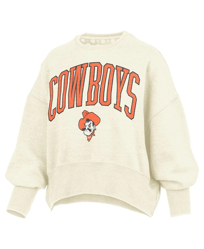 Pressbox Women's Natural Oklahoma State Cowboys Oversized Waist-Length Crewneck Sweatshirt