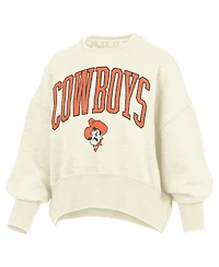 Pressbox Women's Natural Oklahoma State Cowboys Oversized Waist-Length Crewneck Sweatshirt