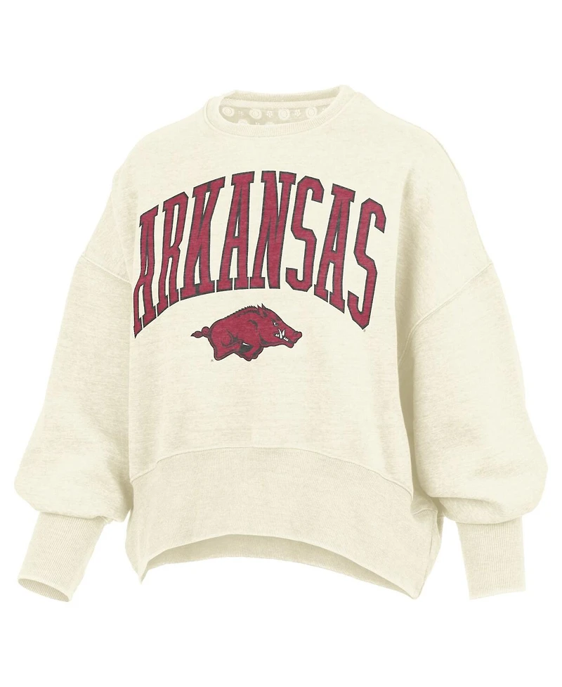 Pressbox Women's Natural Arkansas Razorbacks Oversized Waist-Length Crewneck Sweatshirt