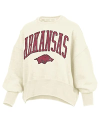 Pressbox Women's Natural Arkansas Razorbacks Oversized Waist-Length Crewneck Sweatshirt