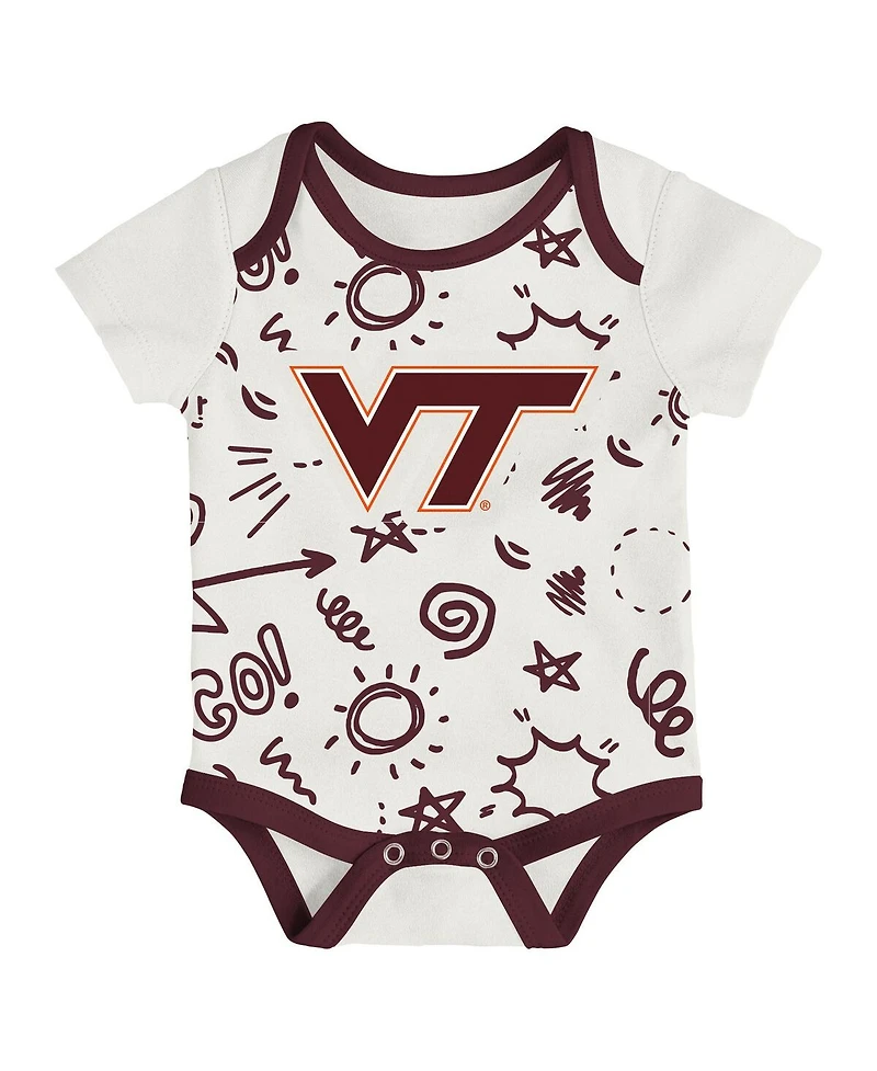 Outerstuff Baby Boys and Girls 3-Pack Virginia Tech Hokies All Day Play Bodysuit Set