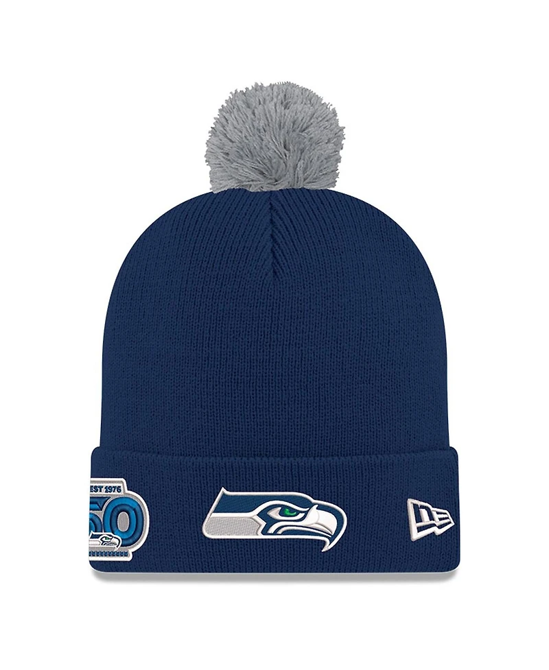 New Era Men's College Navy Seattle Seahawks 50th Season Cuffed Pom Knit Hat