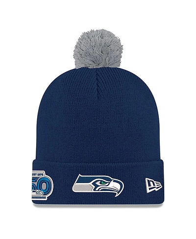 New Era Men's College Navy Seattle Seahawks 50th Season Cuffed Pom Knit Hat