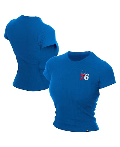 New Era Women's Blue Philadelphia 76ers Leisure Collection Baby Doll Cropped T-Shirt
